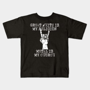 great white is my religion Kids T-Shirt